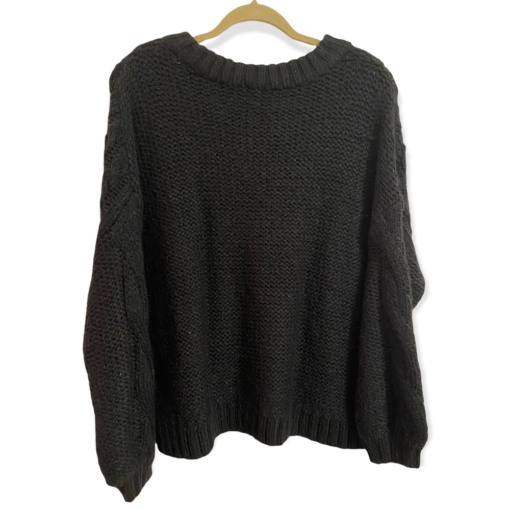 Aerie Black Knit Long Sleeve Chunky Crew Neck Sweater Size Medium - Picture 5 of 5